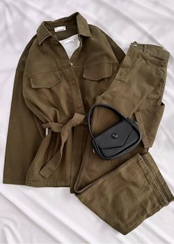 Yeşil Jean Kemerli Palazzo Takım