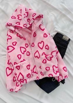 Pembe Kalp Detay Astarlı Peluş Ceket