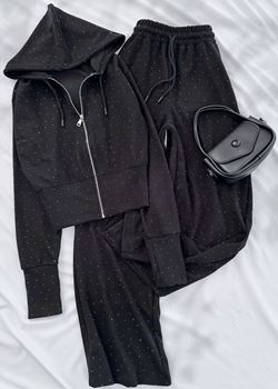 Siyah Taşlı Eşofman Takımı