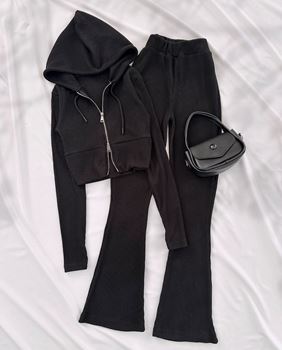 Siyah Brsh Yumoş Kapüşonlu Takım