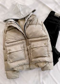 Kum Rengi Kapüşon Birleşik Model Şişme Mont