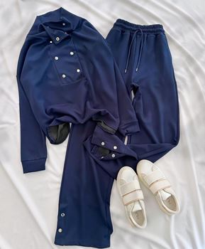 Lacivert Ön Yaka Detay Modal Kumaş Takım