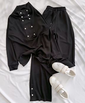 Siyah Ön Yaka Detay Modal Kumaş Takım