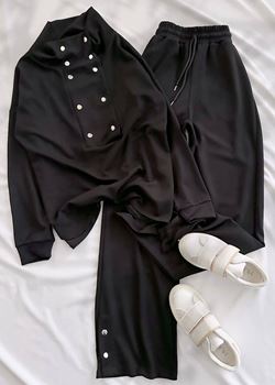 Siyah Ön Yaka Detay Modal Kumaş Takım