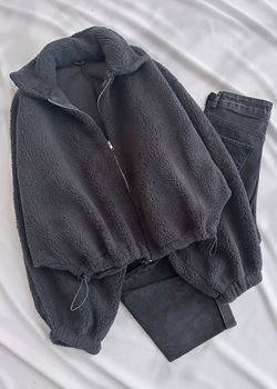Antrasit Balon Kol Peluş Ceket