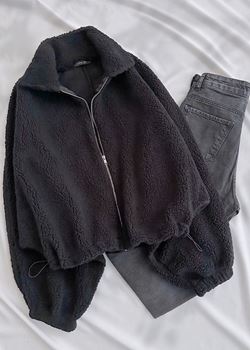 Siyah Balon Kol Peluş Ceket