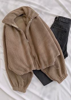 Kahverengi Balon Kol Peluş Ceket