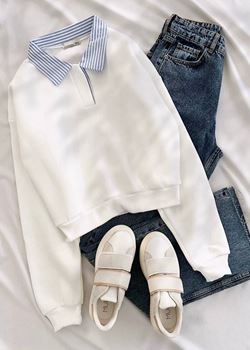 Beyaz Gömlek Yaka Detay Sweat