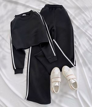 Siyah Şeritli 3 İplik Eşofman Takım