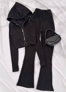 Siyah Çift Fermuar Fitilli Takım