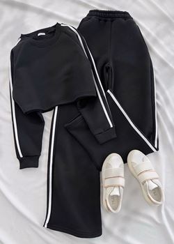 Siyah Şeritli 3 İplik Eşofman Takım