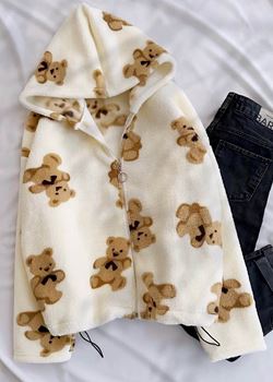 Bej Ayıcık Kuzu Peluş Ceket