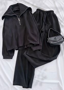 Siyah Yaka Fermuarlı Eşofman Takımı 