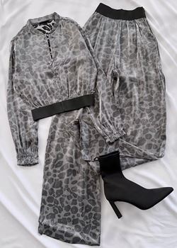 Antrasit Leopar Desen Ceket Pantolon Takım