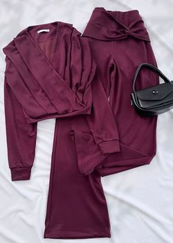 Bordo Kruvaze Bluz Sandy Takım