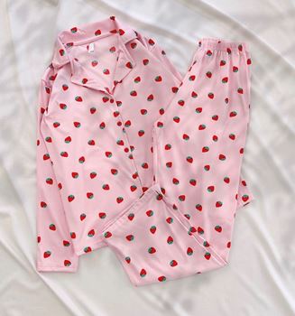Pembe Çilek Desen Modal Pijama Takımı