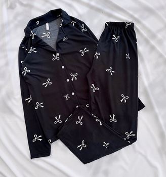 Siyah Fiyonk Desen Modal Pijama Takımı