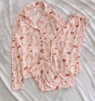 Somon Tavşan Desen Modal Pijama Takımı