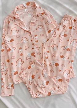 Somon Tavşan Desen Modal Pijama Takımı