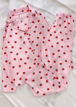 Pembe Çilek Desen Modal Pijama Takımı