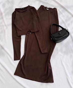 Kahverengi Bel Toka Detay Sandy Etek Takım