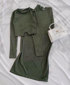 Yeşil Bel Toka Detay Sandy Etek Takım