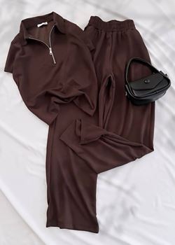 Kahverengi Fermuar Detay Oysh Takım