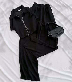 Siyah Çift Fermuar Detay Oysh Takım