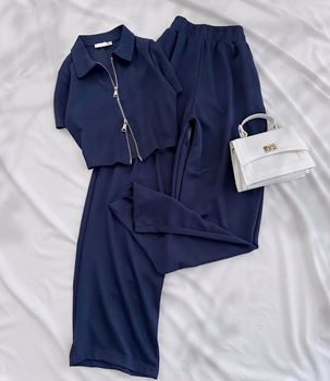 Lacivert Çift Fermuar Detay Oysh Takım