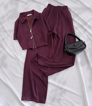 Bordo Çift Fermuar Detay Oysh Takım