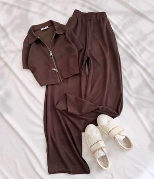 Kahverengi Çift Fermuar Detay Oysh Takım