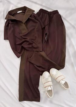 Kahverengi Şerit Polo Yaka Modal Takım