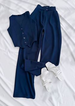 Lacivert Palazzo Yelek Takım