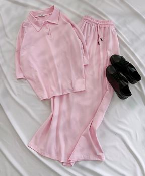 Pembe Polo Yaka Detay Etek Basic Takım