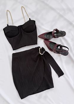 Siyah Gloplu YS Crop Etek Takım