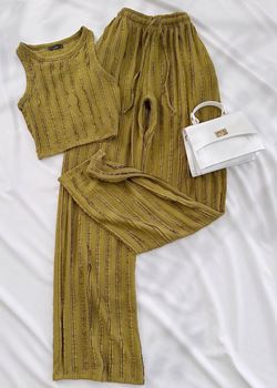 Yağ Yeşili Halter Yaka Takım