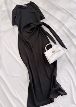 Siyah Bağlama Detay Modal Elbise