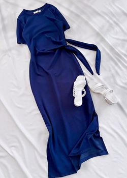 Lacivert Kuşak Detay Modal Elbise