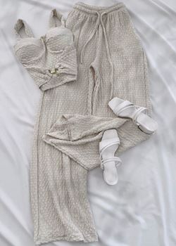 Bej Bubble Kumaş Tokalı Glop Takım