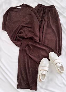 Kahverengi Taşlı Bisiklet Yaka Takım