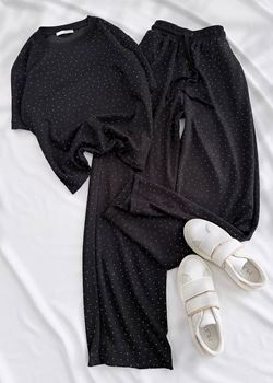 Siyah Taşlı Bisiklet Yaka Takım