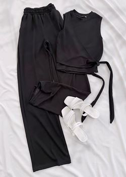 Siyah Oysh Yan Bağlama Detay Atlet Takım