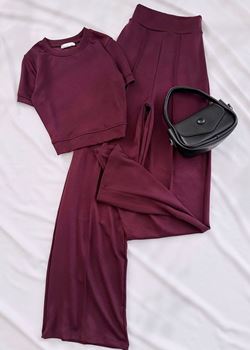 Bordo Oysh Crop Emj Takım