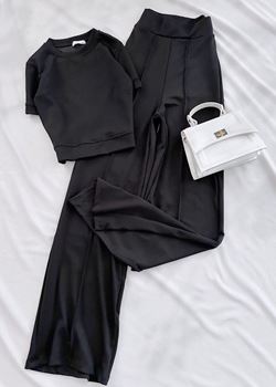 Siyah Oysh Crop Emj Takım