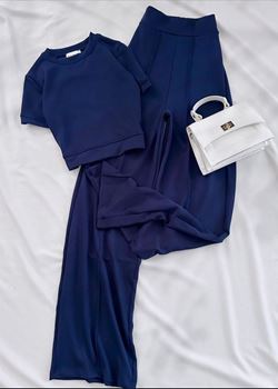 Lacivert Oysh Crop Emj Takım