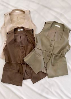 Yeşil Ön Bağlama Detay Keten Yelek