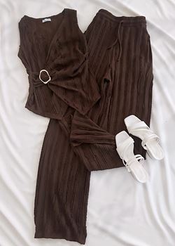 Kahverengi Dokulu Tokalı Bel Detay Takım