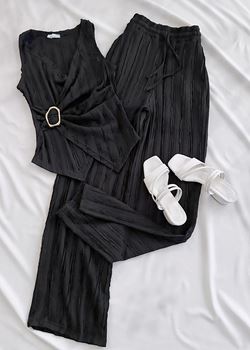 Siyah Dokulu Tokalı Bel Detay Takım