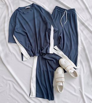 Antrasit Şerit Modal Yırtmaç Detay Takım