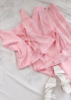 Pembe Sırt Bağlama Detay Yelek Takım